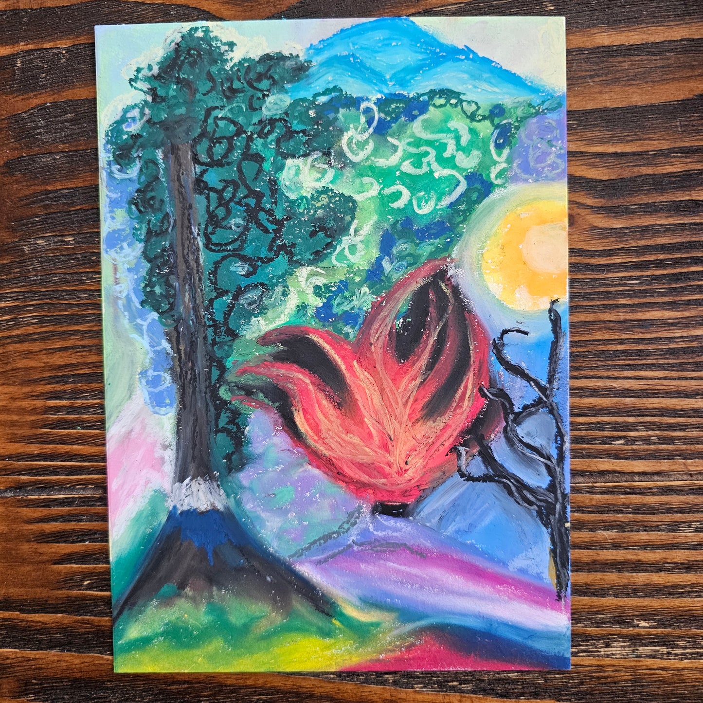 Rebirth Sacred Fire - Original Oil Pastel Art | Energy Art For Spring Equinox Aries Eclipse