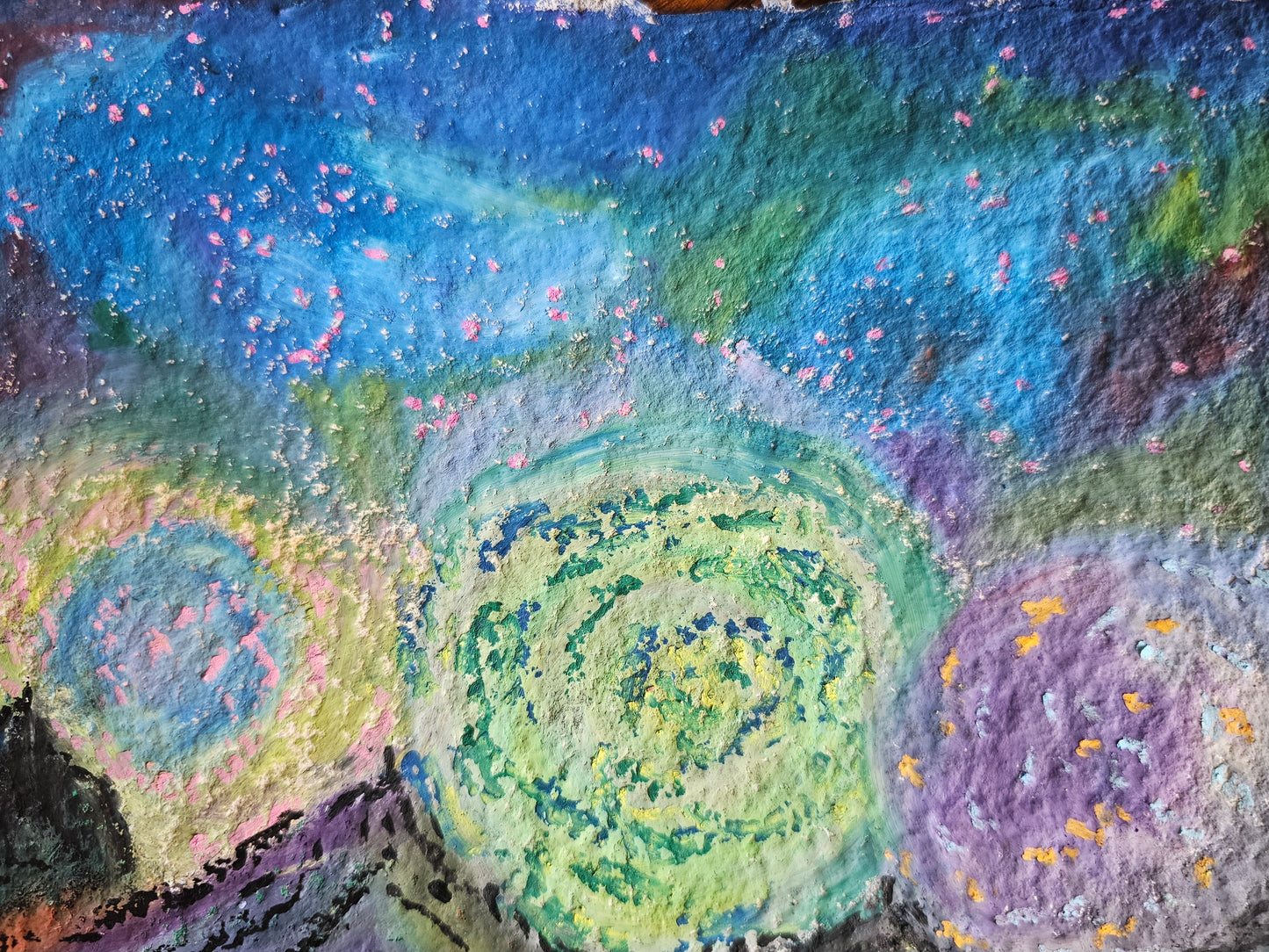 Original Oil Pastel Energy Art: Shamanic Journey In New Mexico