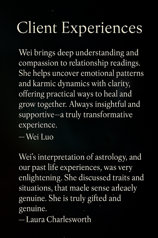 Client testimonials for channeled relationship reading at Bloodmoon Astrology