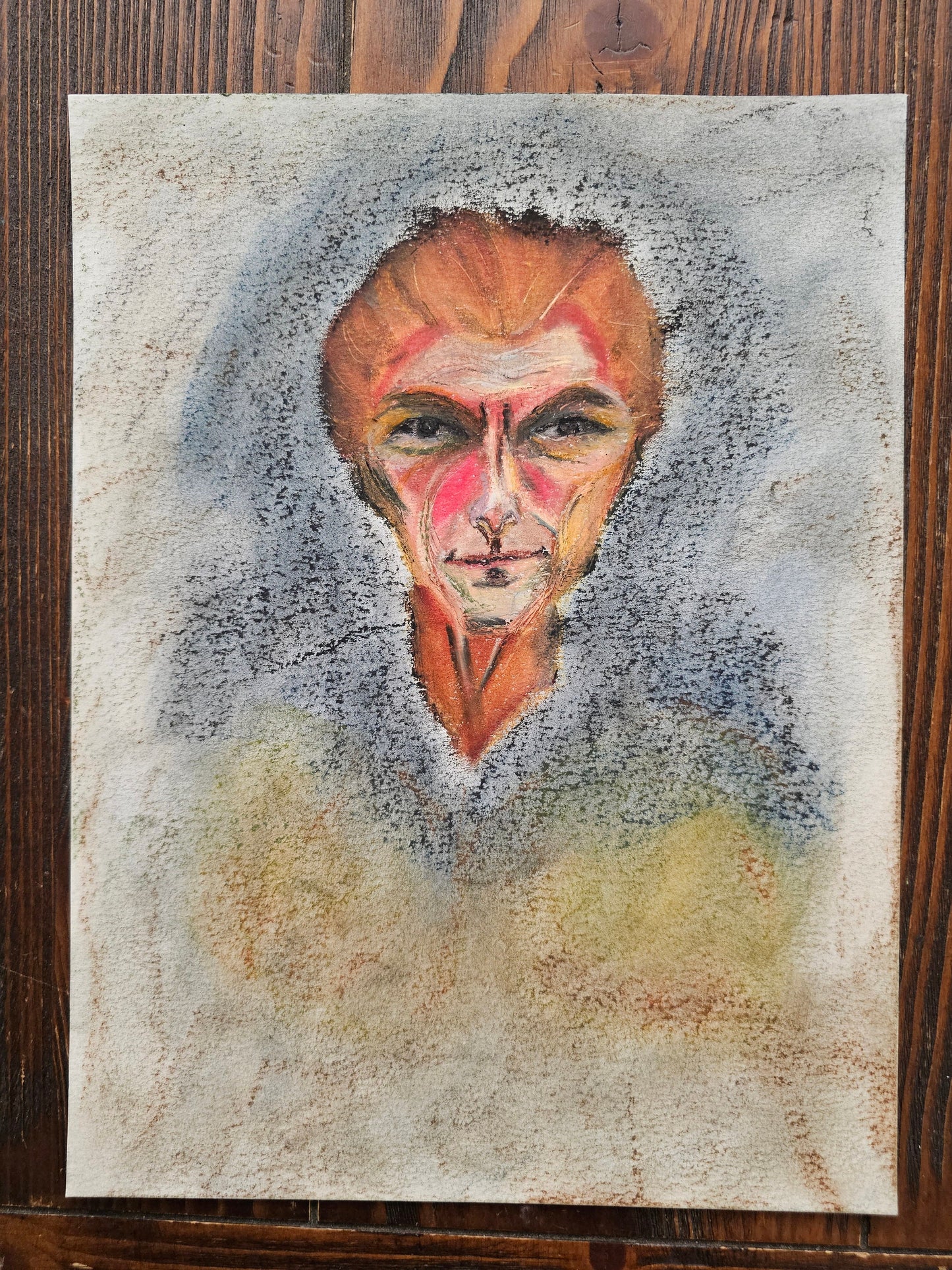 Original Oil Pastels + Soft Pastels Portrait Painting: Space Cowboy