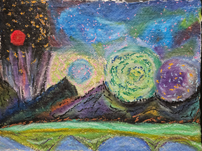 Original Oil Pastel Energy Art: Shamanic Journey In New Mexico