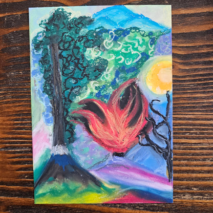 Rebirth Sacred Fire - Original Oil Pastel Art | Energy Art For Spring Equinox Aries Eclipse
