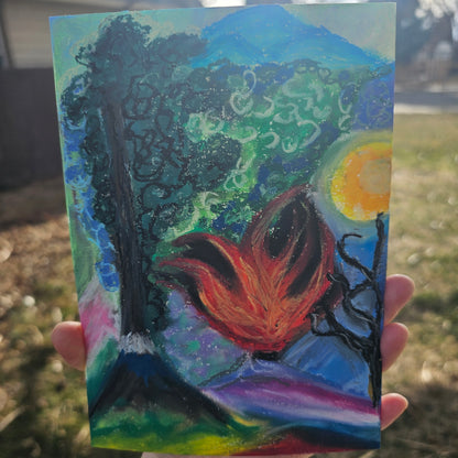 Rebirth Sacred Fire - Original Oil Pastel Art | Energy Art For Spring Equinox Aries Eclipse
