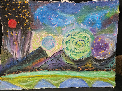 Original Oil Pastel Energy Art: Shamanic Journey In New Mexico