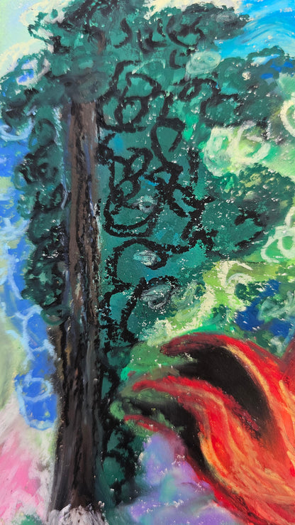 Rebirth Sacred Fire - Original Oil Pastel Art | Energy Art For Spring Equinox Aries Eclipse