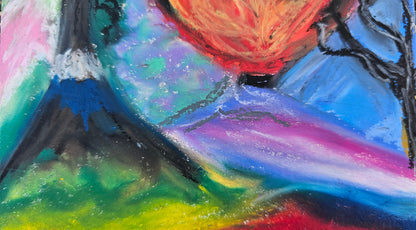 Rebirth Sacred Fire - Original Oil Pastel Art | Energy Art For Spring Equinox Aries Eclipse