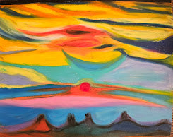 Original oil pastel painting “Colors of Colorado” by Wei, abstract landscape with layered yellow, blue, and red forms
