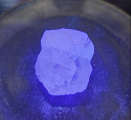 UV reactive Colombian chrome phantom fluorite glowing purple under ultraviolet light