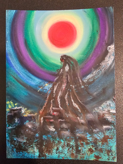 Channeled Shamanic Energy Art: Sun Shaman Original Oil Pastel for Shadow Work & Healing