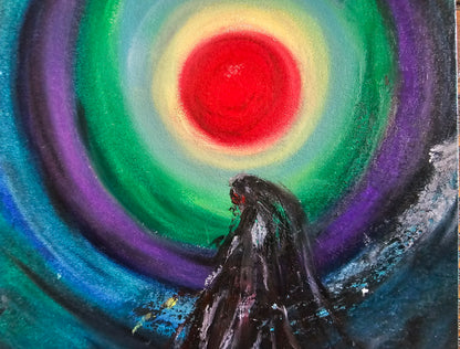 Channeled Shamanic Energy Art: Sun Shaman Original Oil Pastel for Shadow Work & Healing