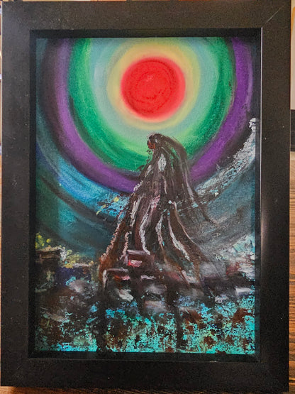 Channeled Shamanic Energy Art: Sun Shaman Original Oil Pastel for Shadow Work & Healing