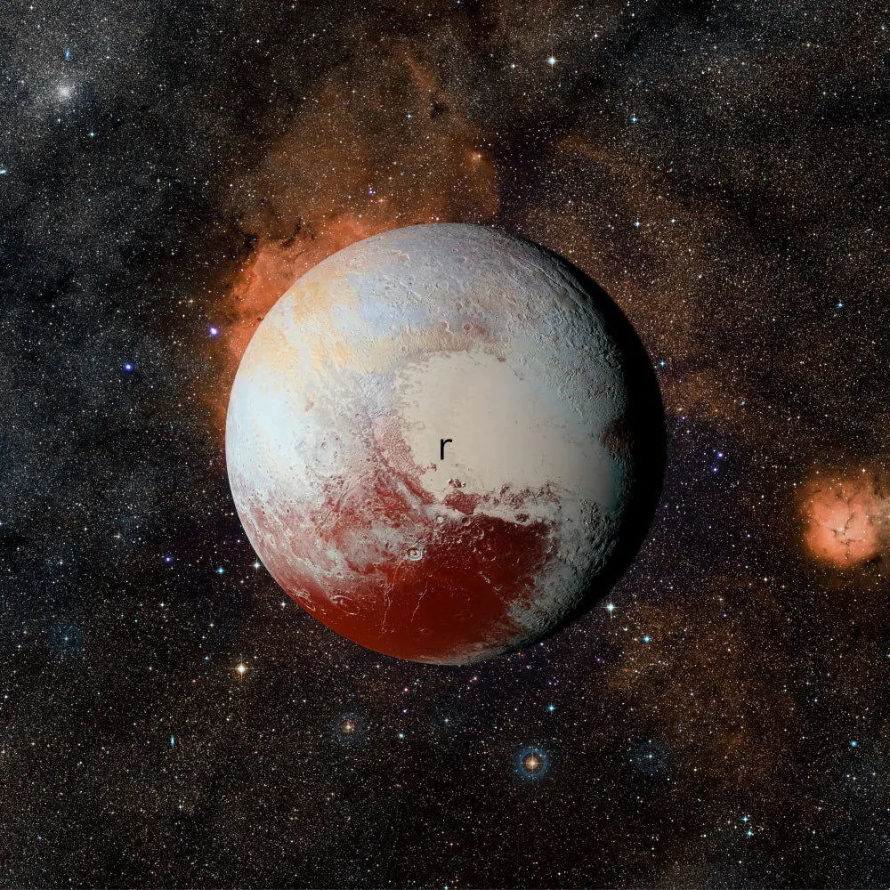A high-resolution NASA image of the dwarf planet Pluto, showing its distinct heart-shaped glacier and reddish-brown surface against a vast, starry cosmic background. This celestial imagery represents the deep soul-level transformation explored in a Channeled Evolutionary Astrology reading.