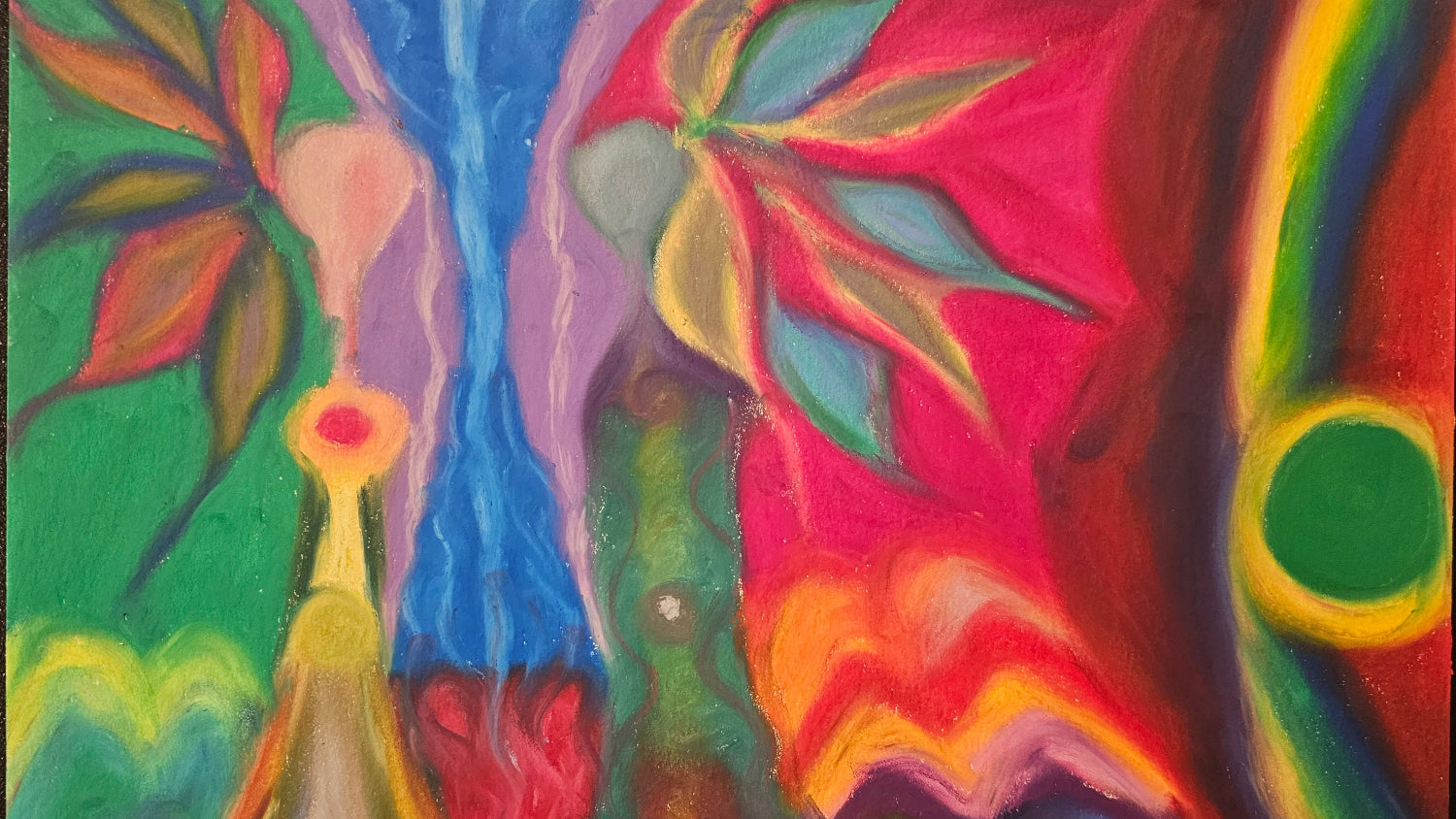 Channeled abstract oil pastel artwork — vibrant energy healing art by Wei, Bloodmoon Astrology