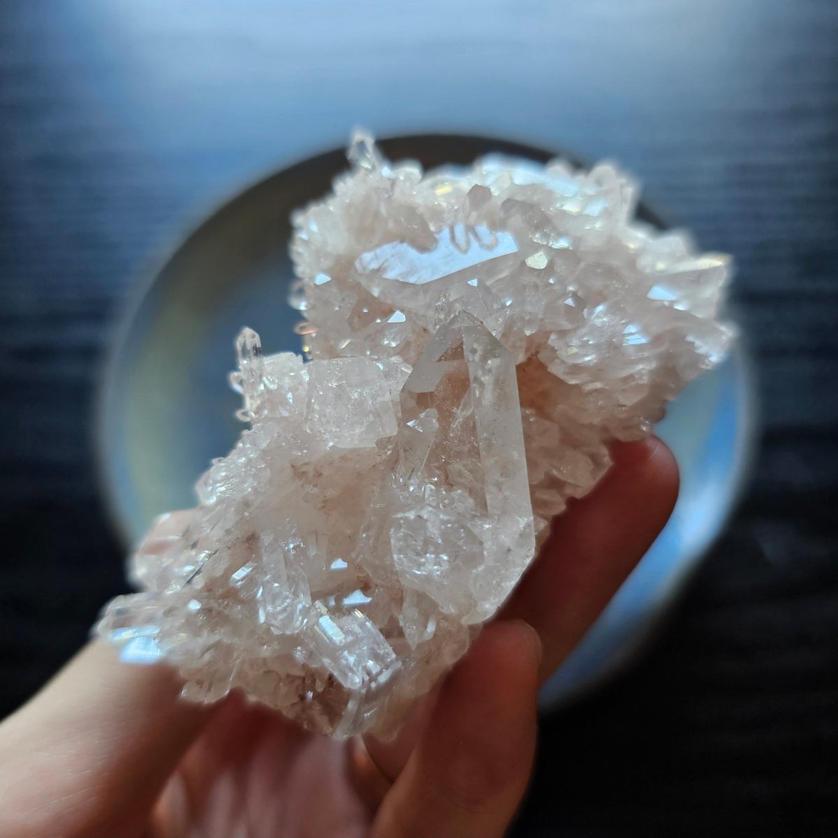 Colombian Pink Lemurian Seed Quartz Cluster 95g