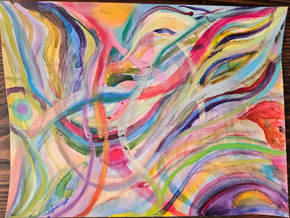 Original Abstract Mixed Media Watercolor + Oil Pastel Art: Intertwined/Original Energy Artwork