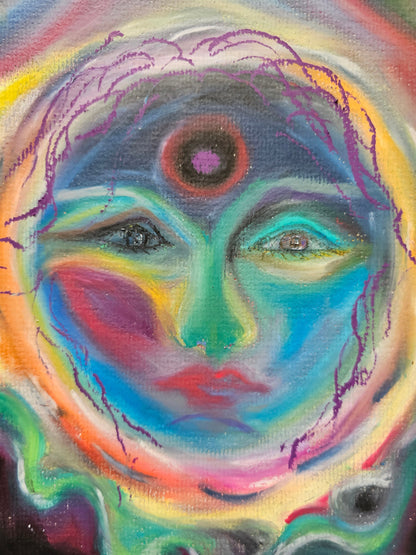 Original Energy Art Oil Pastels Painting: Moon Goddess/Original Sacred Feminine Energy Art