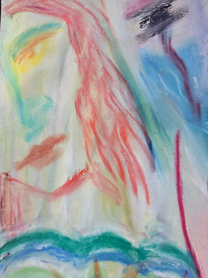 Original Abstract Art: Faces On The Wall/Original Oil Pastel Artwork/Channeled Spiritual Energy Art