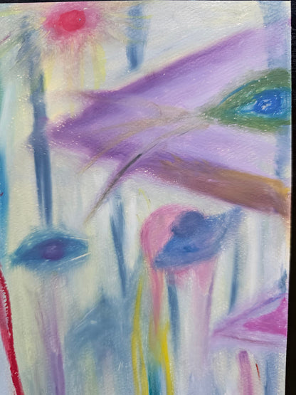 Original Abstract Art: Faces On The Wall/Original Oil Pastel Artwork/Channeled Spiritual Energy Art