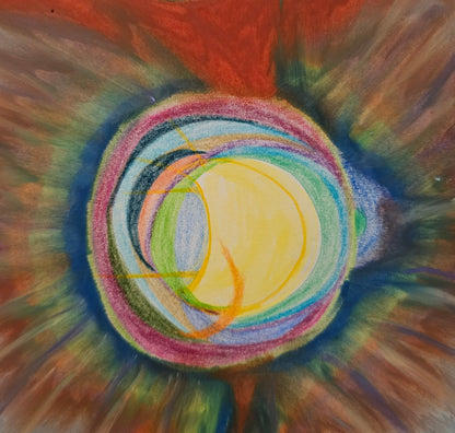 Original Abstract Mixed Media Oil Pastel + Colored Pencil Art: Solar Storm