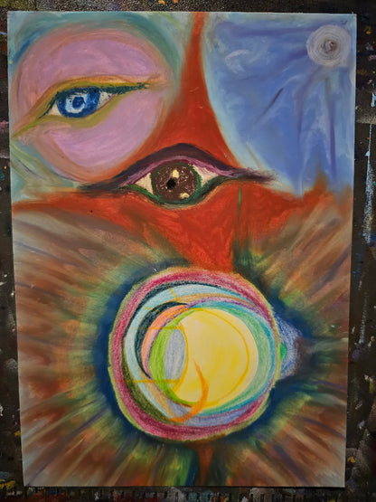 Original Abstract Mixed Media Oil Pastel + Colored Pencil Art: Solar Storm