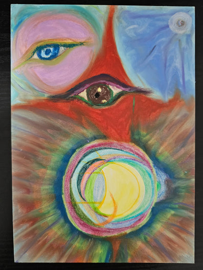 Original Abstract Mixed Media Oil Pastel + Colored Pencil Art: Solar Storm