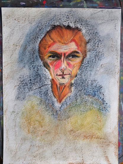 Original Oil Pastels + Soft Pastels Portrait Painting: Space Cowboy