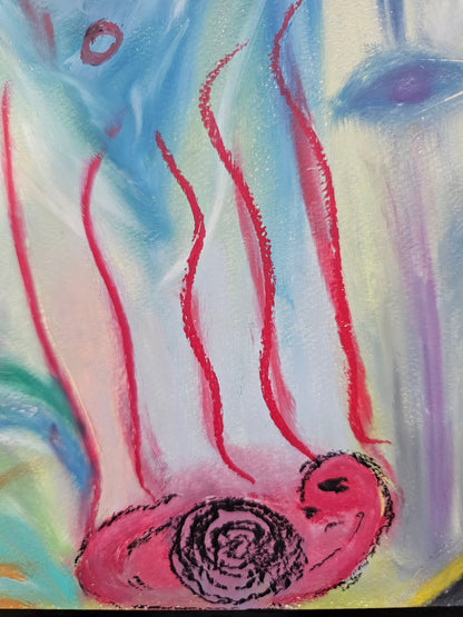 Original Abstract Art: Faces On The Wall/Original Oil Pastel Artwork/Channeled Spiritual Energy Art