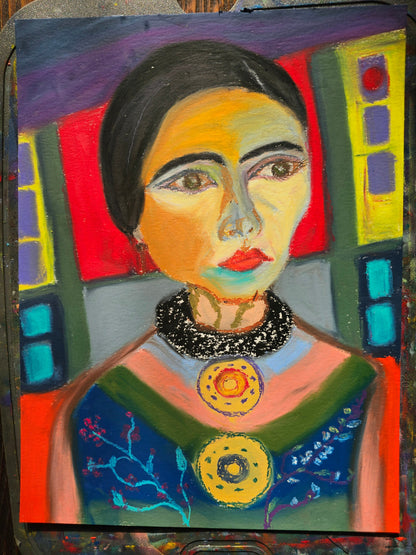 Original Abstract Expressionism Oil Pastels Art: Mollie/Original Divine Feminine Energy Portrait Painting