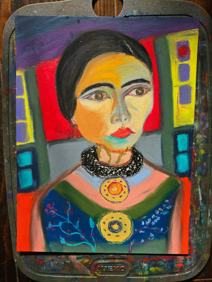 Original Abstract Expressionism Oil Pastels Art: Mollie/Original Divine Feminine Energy Portrait Painting