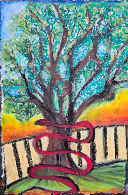 Mystical Oil Pastel Painting: Shamanic Kundalini Art - 7.5"x11"