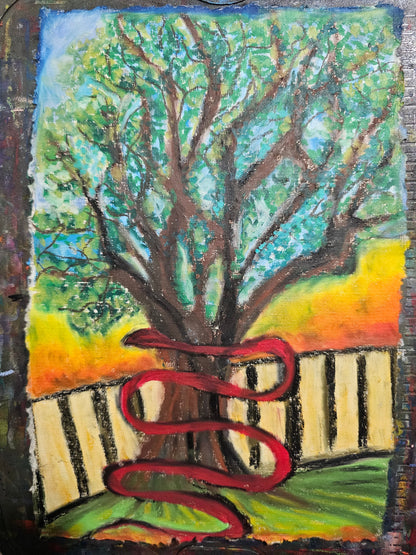 Mystical Oil Pastel Painting: Shamanic Kundalini Art - 7.5"x11"