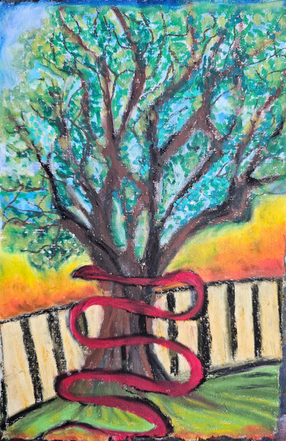 Mystical Oil Pastel Painting: Shamanic Kundalini Art - 7.5"x11"