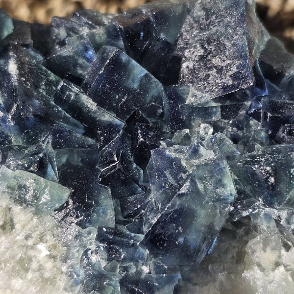 A-Grade 352g Madagascar Blue-Green Fluorite Cluster with sharp cubic geometry and purple UV light color shift