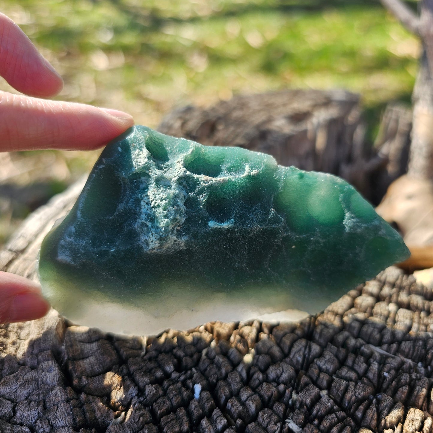 Ultra Rare Rough Mtorolite Chrome Chrysoprase Slice – Emerald Green Chalcedony from Zimbabwe | Heart Chakra Crystal | 115g 4"×2.25"