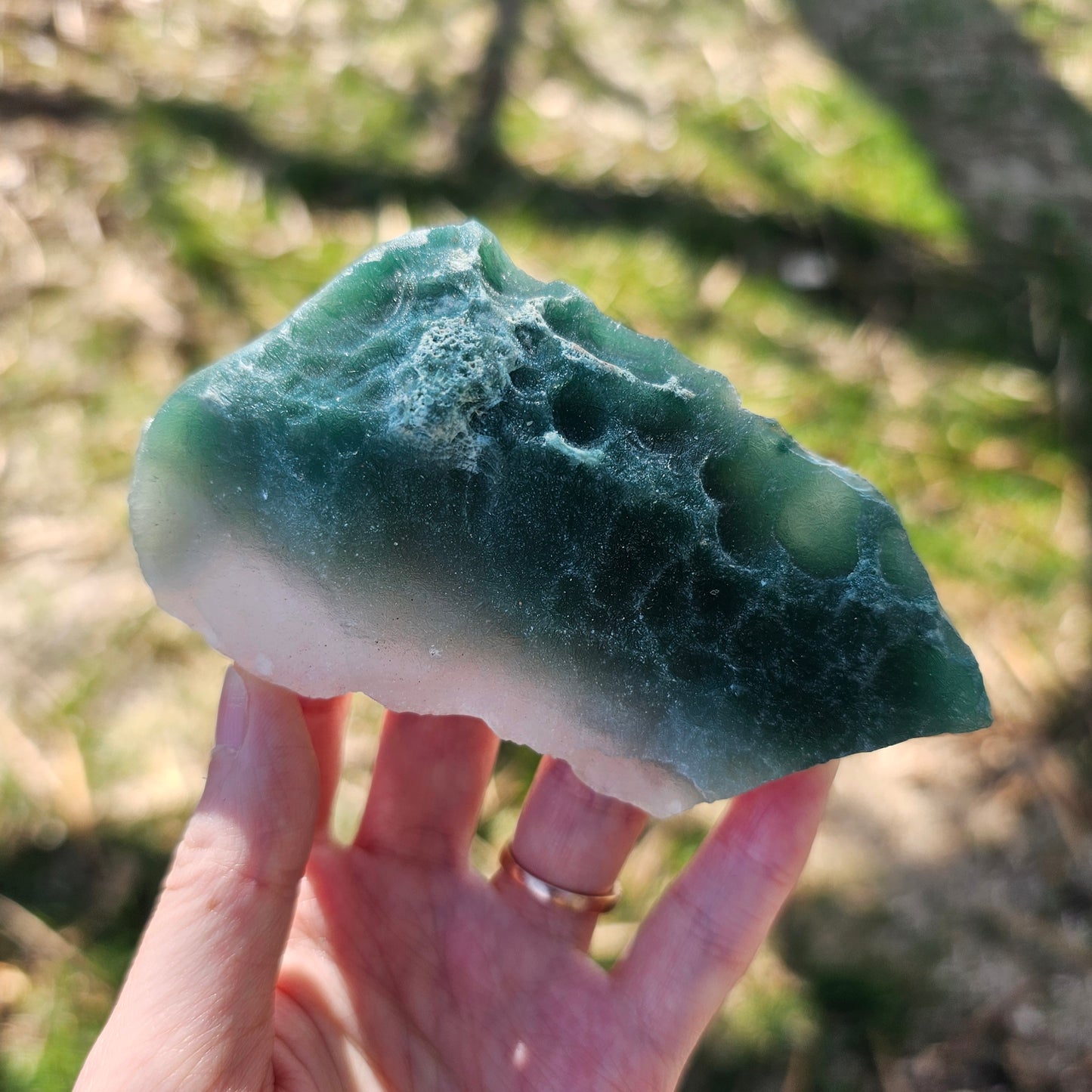 Ultra Rare Rough Mtorolite Chrome Chrysoprase Slice – Emerald Green Chalcedony from Zimbabwe | Heart Chakra Crystal | 115g 4"×2.25"