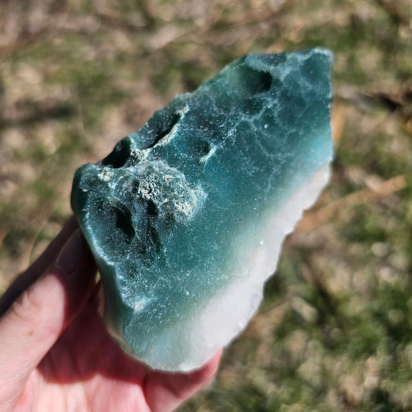 Ultra Rare Rough Mtorolite Chrome Chrysoprase Slice – Emerald Green Chalcedony from Zimbabwe | Heart Chakra Crystal | 115g 4"×2.25"